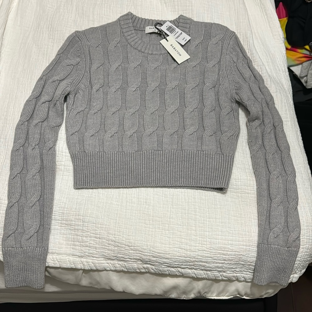 BABATON heather chrome crop sweater